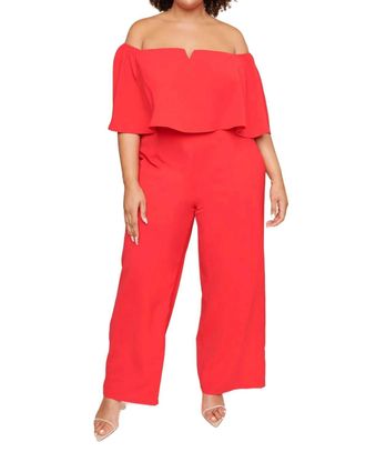 Sugarlips Plus Bailamos Off The Shoulder Jumpsuit Curve In Red
