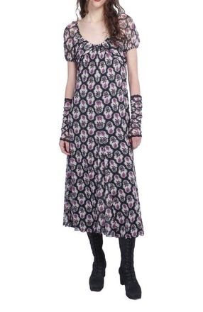 Anna Sui Sleeping Beauty Mesh Bow Dress in Black/lilac Multi at Nordstrom, Size Medium