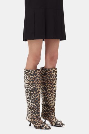 Ganni Leopard Eyelets Slouchy High Shaft Boots - Size 36 Mixed