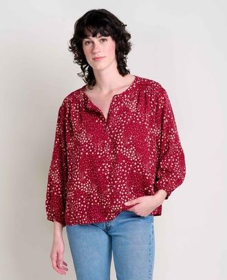 Toad & Co Manzana Long Sleeve Peasant Top in Berry Floral Print at Nordstrom, Size X-Small