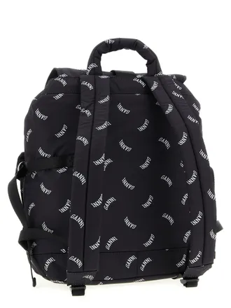 Ganni Logo-Print Technical Nylon Backpack - Black