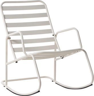 Beliani Silla Mecedora Moderna De Metal Para Jard&iacute;n Dise&ntilde;o De Listones Exterior Aluminio Blanco Crema Turi