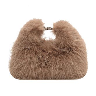Generic Women Faux Fur Shoulder Bag Soft Plush Fluffy Crossbody Bag Adjustable Strap Clutch Purse Solid Color Hobo Bag for Travel Party (Camel)
