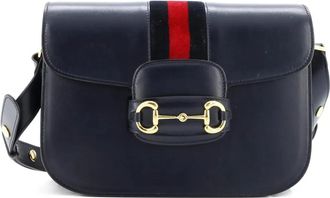 Gucci Horsebit 1955 Leather with Web Velvet Detail Small shoulder bag - Blauw