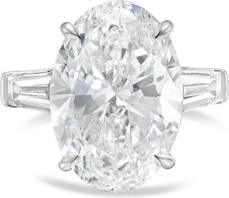 Diana M. Jewels Platinum 12ct lab grown oval diamond ring with baguettes on the sides