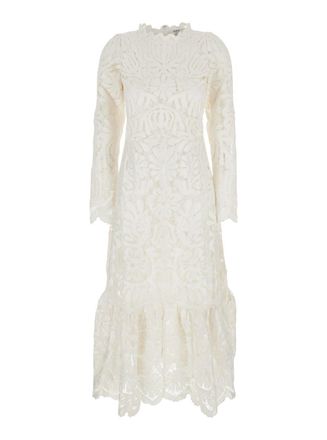 Sea New York agathe Applique White Crewneck Long Dress With Asymmetric Hem In Tech Fabric Woman