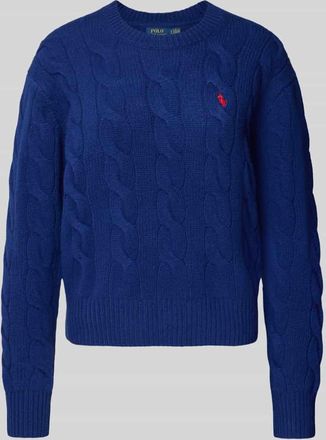 Polo Ralph Lauren Strickpullover mit Zopfmuster und Rundhalsausschnitt in Blau, Größe XXL