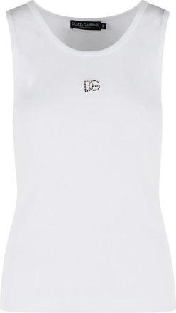 Dolce & Gabbana Ribbed Logo Tank Top - Dames - Tops zonder mouwen - Wit - L - Katoen - Tops