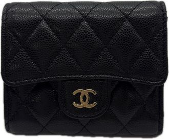 Chanel Matelasse Black Grained Calfskin Wallet (Tri-Fold) (Pre-Owned)