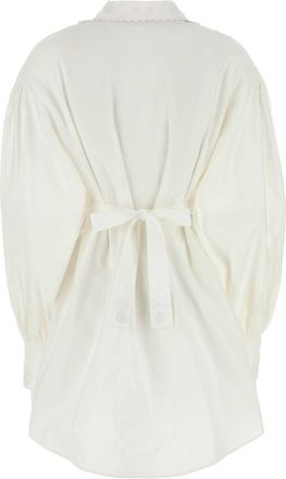 Valentino Garavani Womens White Cotto Blend Shirt Dress Bianco Exterior: Cotton Linen Silk Abiti