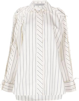 Palmer//harding stripe-print lace-up shirt - women - Cotton - 8 - Neutrals