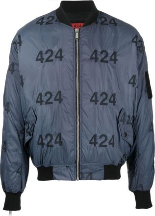 424 logo-print quilted bomber jacket - men - Polyamide/Polyamide/Polyester - S - Blue