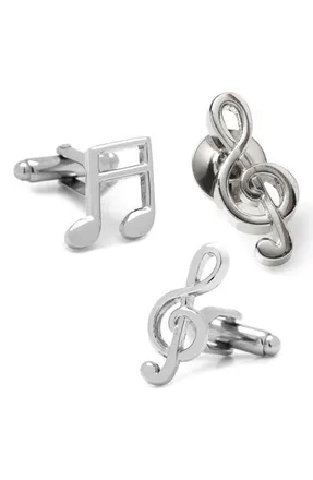 Cufflinks Inc. Music Notes Lapel Pin & Cuff Links Set in Silver at Nordstrom