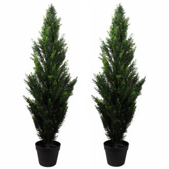 Leaf 120cm Pair of Artificial Cedar Cypress Topiary UV Resistant in Green