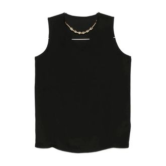 Fabiana Filippi Sleeveless Tops, female, Black, Size: 2XS V-neck Satin Top