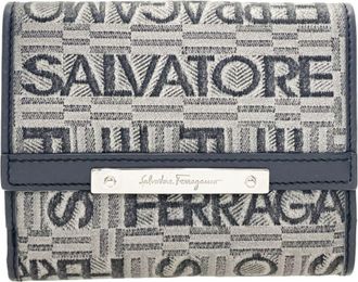 Ferragamo Gray Canvas Leather Wallet (Bi-Fold) (Pre-Owned)