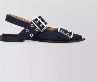 Ganni denim slingback ballets featuring eyelet detailing