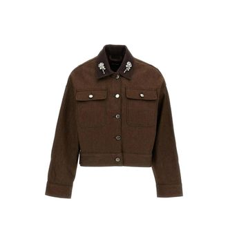 Simone Rocha Embellished-collar Cropped Denim Jacket