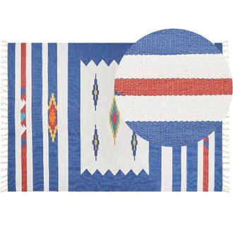 Beliani Beliani - Cotton Kilim Rug Handwoven 200 x 300 cm Reversible Geometric Pattern with Tassels Multicolour Varser