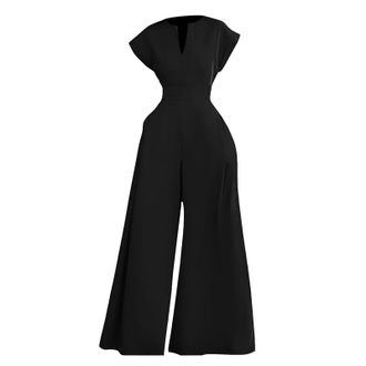 Generic Playsuit Clubwear Straight Leg Baggy Long Playsuit Plus Size Cocktail Party-Pants Pockets Long Sleeve Vacation Wide Leg Evening Jumpsuit Ruched Wrap V
