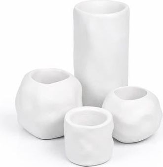 Jonathan Y Designs Linden Modern Minimalist Handmade Concrete Organic Sculptural Cylinder and Round Planter Set with Drainage Holes in White at Nordstrom