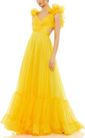 Mac Duggal Sleeveless Ruffle Tiered Cut-Out Chiffon Gown in Sunshine at Nordstrom, Size 8