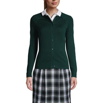 Lands End School Uniform Young Cotton Modal Cardigan Sweater in Evergreen at Nordstrom, Size Xx-Small