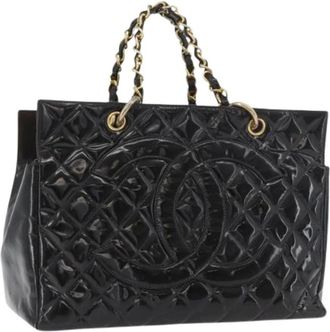 Chanel Pre-owned Tote Bags, female, Black, Size: ONE SIZE Pre-owned Vintage Patent Leather Hand Bag