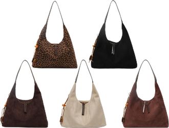 Generic Faux Suede Handbag Large Capacity Tote Bag Bag for Women (Dark Brown)