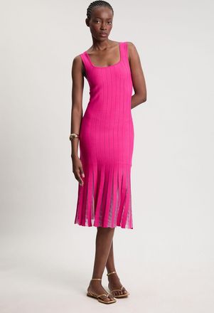 Karen Millen Womens Compact Stretch Square Neck Knitted Flippy Dress - Light Pink - Size X-Small