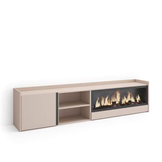 Skraut Home Skraut Home - Mueble Tv, Televisi&oacute;n, Muebles De Sal&oacute;n, Almacenaje, 212x35x50cm, Para Tv Hasta 80, Chimenea El&eacute;ctrica Xxl, Estilo Moderno, Beige