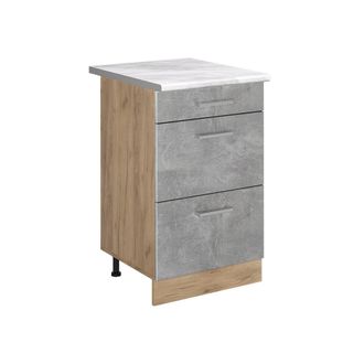 Vicco Mueble Bajo De Cocina R-line, Hormig&oacute;n/roble Dorado, 50 Cm Encimera M&aacute;rmol, Vicco