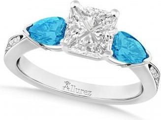 Allurez Princess Diamond & Pear Blue Topaz Engagement Ring in Palladium (1.29ct)