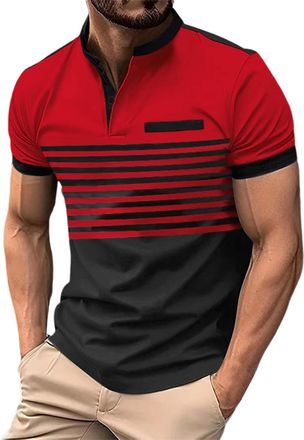 Generic Mens Polo Shirts Short Sleeve Summer Fashion Short Sleeve Sports Golf Tennis T-Shirt Lightweight Breathable Pullover Tee Tops, Red, M