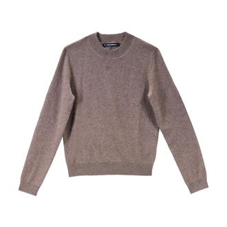 Karl Lagerfeld Round-neck Knitwear, female, Beige, Size: L Cashmere Crewneck