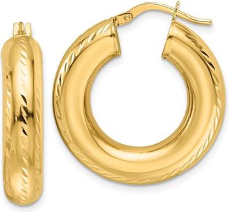 Diamond2Deal 10k Yellow Gold Diamond-cut 6mm Fancy Hollow Hoop Earrings