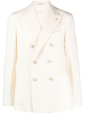 Tagliatore double-breasted ribbed blazer - White