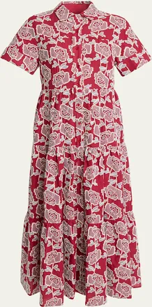 Erdem Embroidered Cotton Tiered Midi Shirtdress