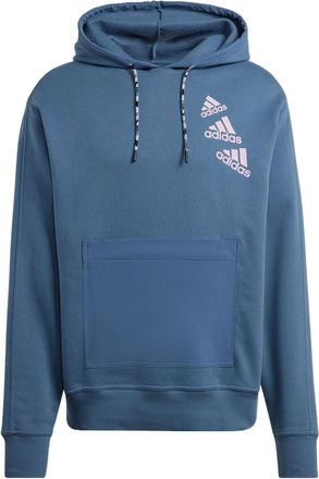 adidas Solid Color Brand Drawstring Hooded Long Sleeves Hoodie Unisex Blue HL9382