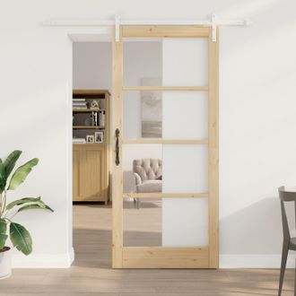 Berkfield Home Sliding Door with Hardware Set ORKDALSolid Wood & Glass in Beige