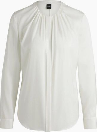 HUGO BOSS Womens Long Sleeve Regular Fit Blouse - White - Size: 16