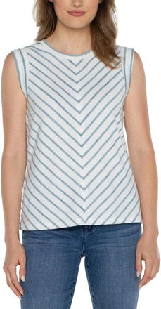 Liverpool L.A. Muscle Tee Womens White Blue Stripe Scoop Neck DDR2444