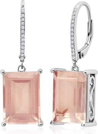 MAX + STONE 925 Sterling Silver Emerald Cut Gemstone Dangle Earrings with White Topaz Accent