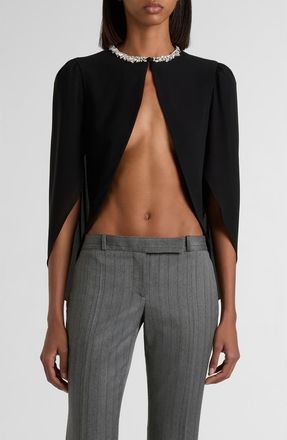 Alexander McQueen Crystal Embellished Silk Georgette Cape Top in Black at Nordstrom, Size 10 Us