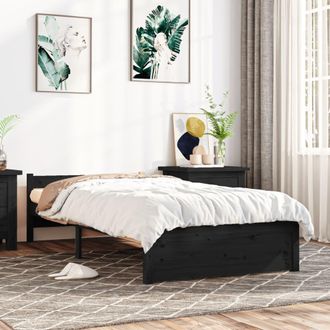 vidaXL Estructura De Cama Sin Colch&oacute;n Madera Maciza Negro 90x200 Cm Vidaxl