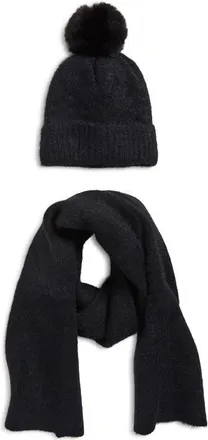 Tasha Pompom Beanie & Scarf Set in Black at Nordstrom