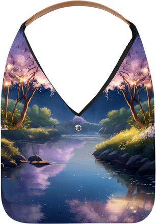 Generic Moonlight River Flowers Reusable Lightweight Grocery Bags - Foldable Into Compact Pouch, Washable & Sturdy, Multipurpose for Shopping and Travel