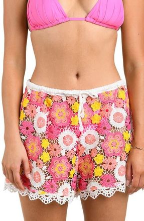 Citrus Happy Open Stitch Cover-Up Shorts in Pink at Nordstrom, Size X-Small