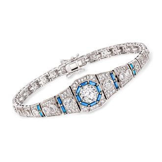 Ross-Simons CZ and. Simulated Sapphire Bracelet in Sterling Silver