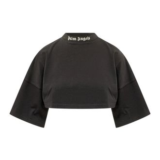 Palm Angels Sweatshirts, female, Black, Size: XS Back Curved Logo Mini T-Shirt